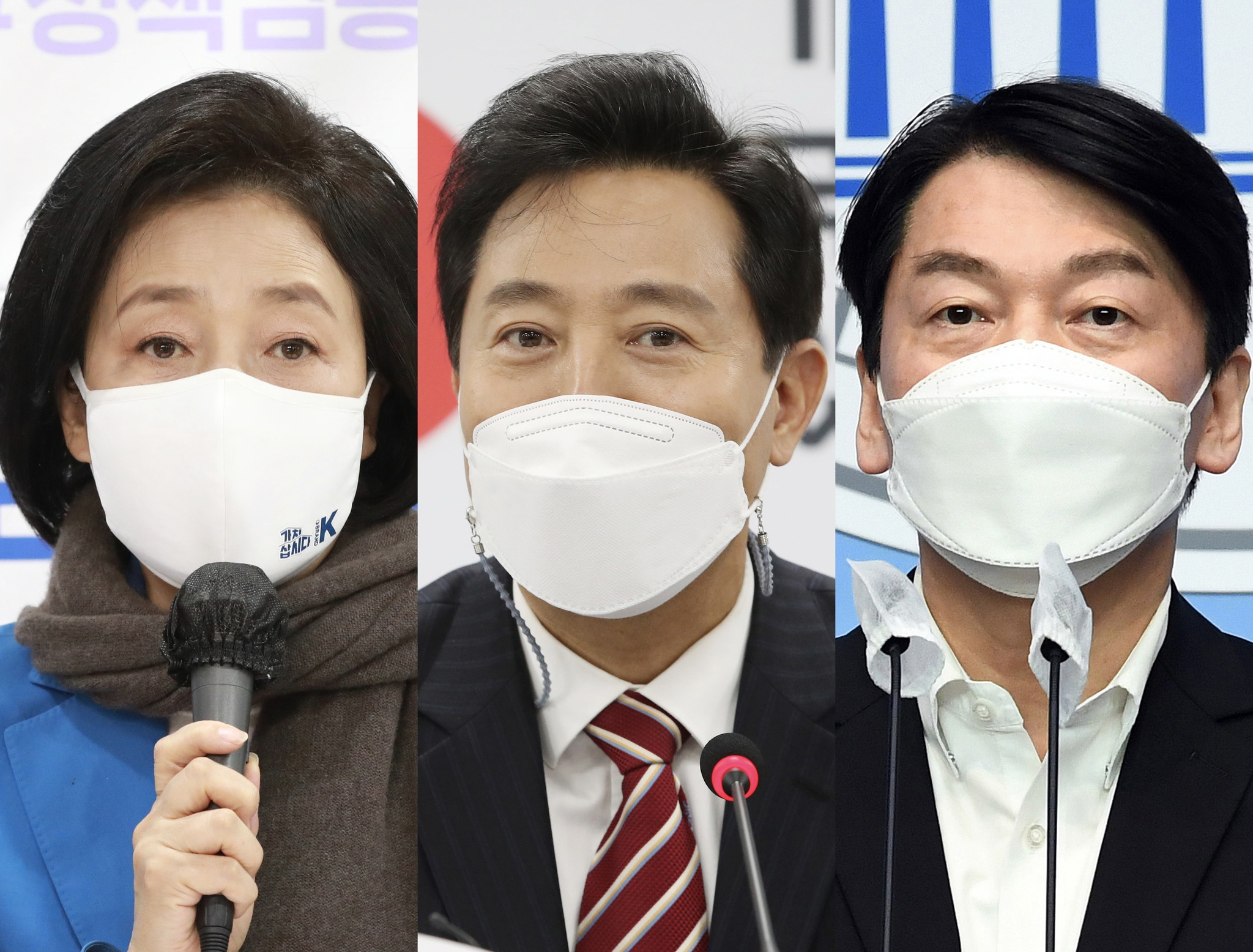 4·7 서울시장 보궐선거에 출마한 박영선 더불어민주당 후보, 오세훈 국민의힘 후보, 안철수 국민의당 후보(왼쪽부터). 오종택 기자·뉴스1